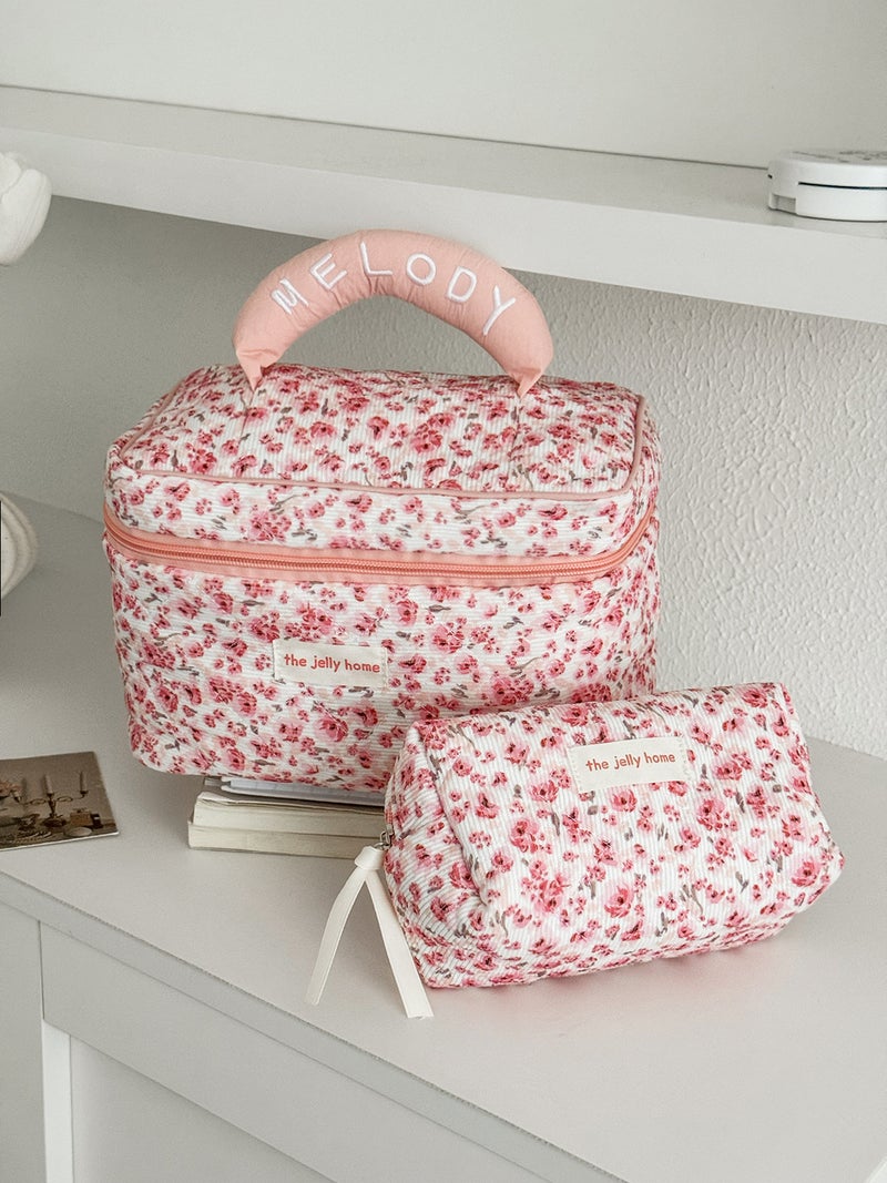 Corduroy Honey Powder Rose Cosmetic Bag New Original Small Fresh Floral Girly Heart Ins Style Toiletry Bag - Image 2